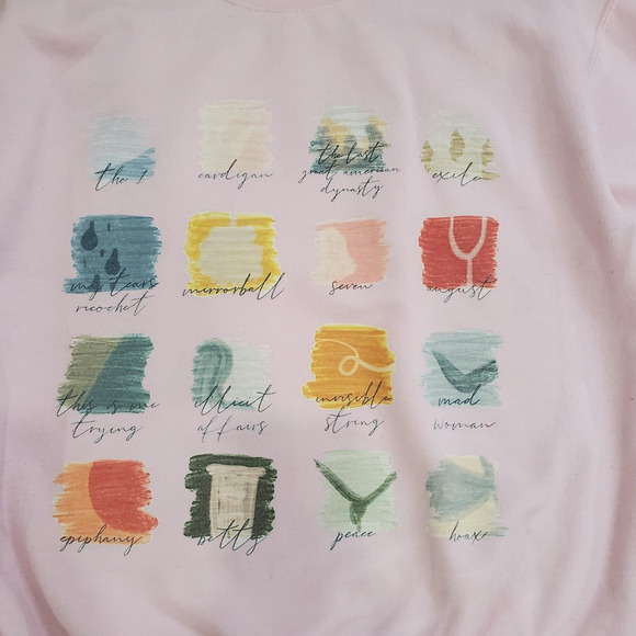 Taylor Swift Sweatshirt Folklore Album Size M Pink Crewneck Watercolor - Picture 6 of 13